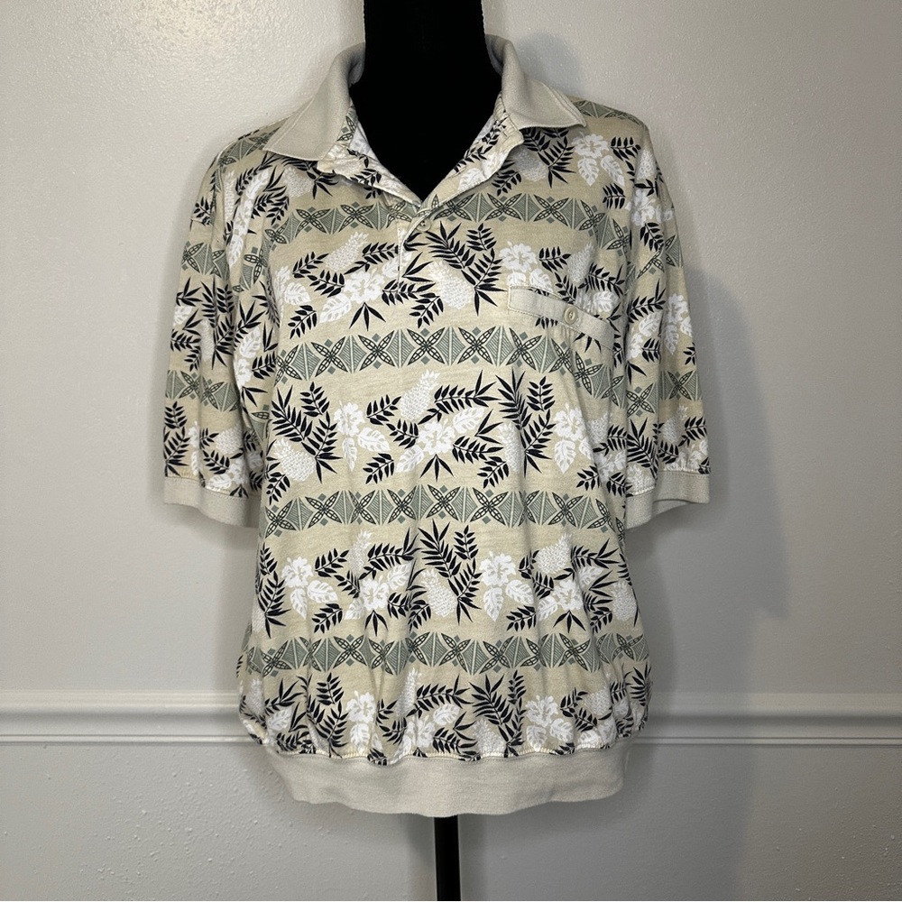 Classic Beige Floral Polo Shirt